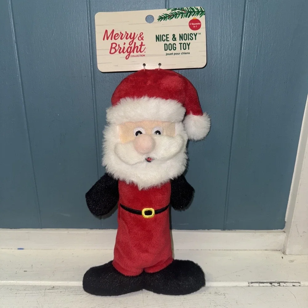 Merry & Bright Nice & Noisy‎ Santa Dog Toy Red Squeaky Thrash Plush Toss Shake